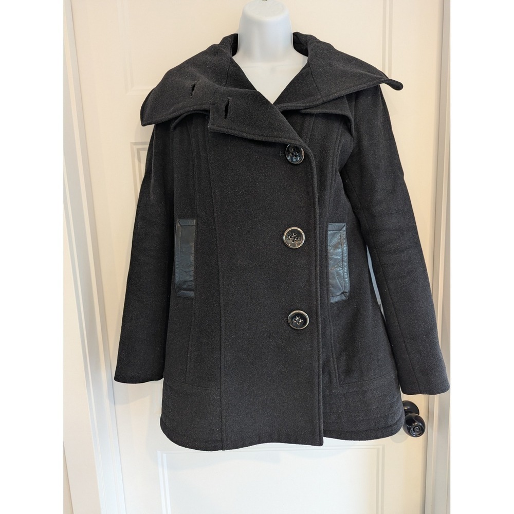 Mackage Charcoal Grey Wool Cashmere Blend Coat Leather Trim Size M